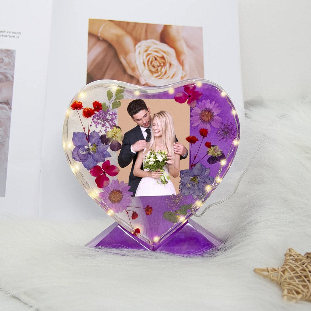 Heart Shape Flowers Photo Frame Light Feajoy