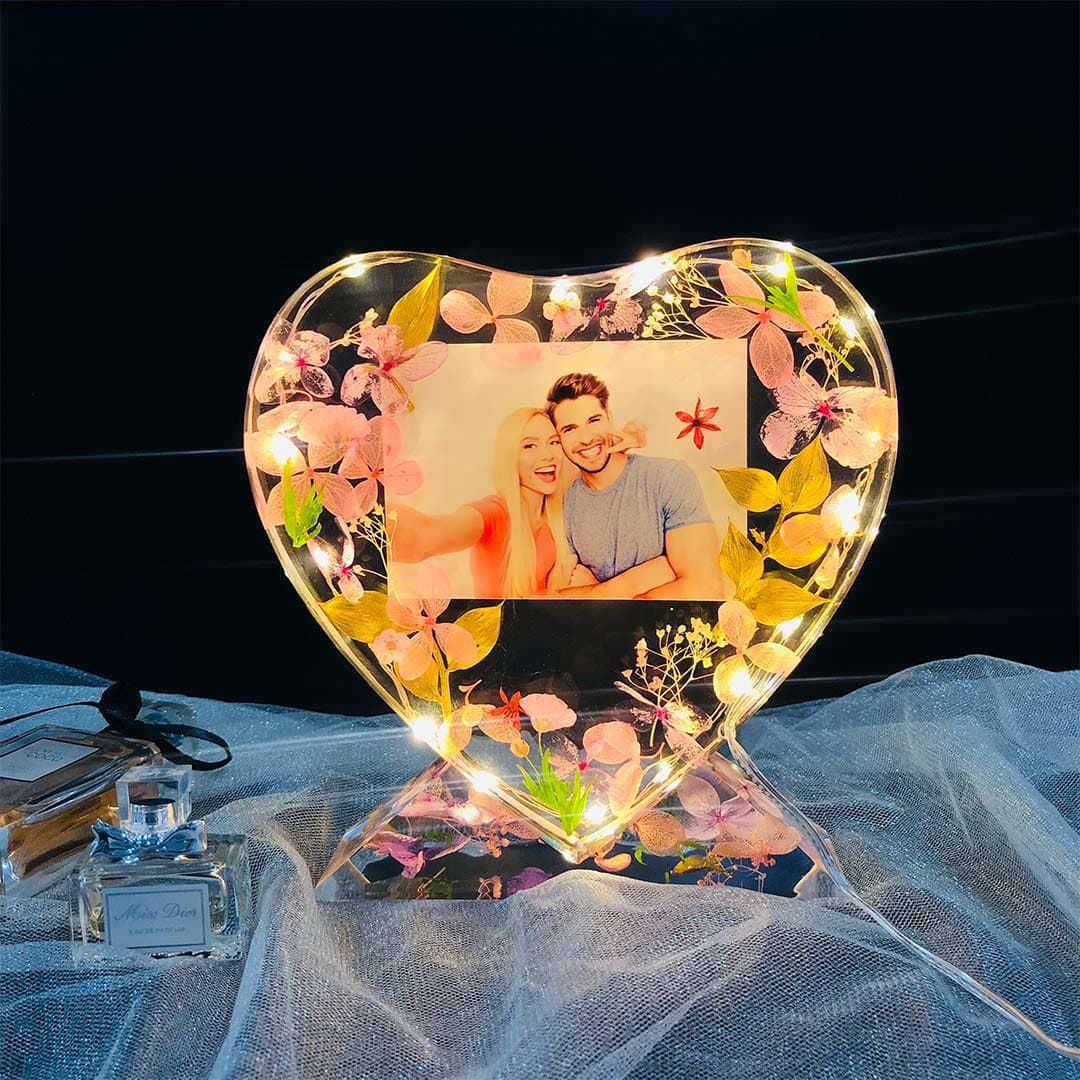 Heart Shape Flowers Photo Frame Light Feajoy