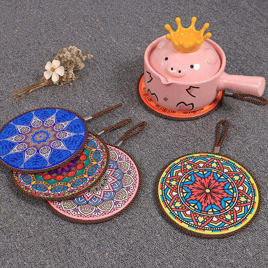 Mandala Print Ceramic Cork Insulation Pad Feajoy