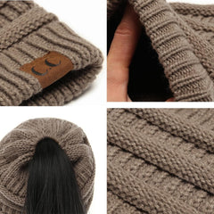 Soft Knit Ponytail Beanie Hat Zimomo