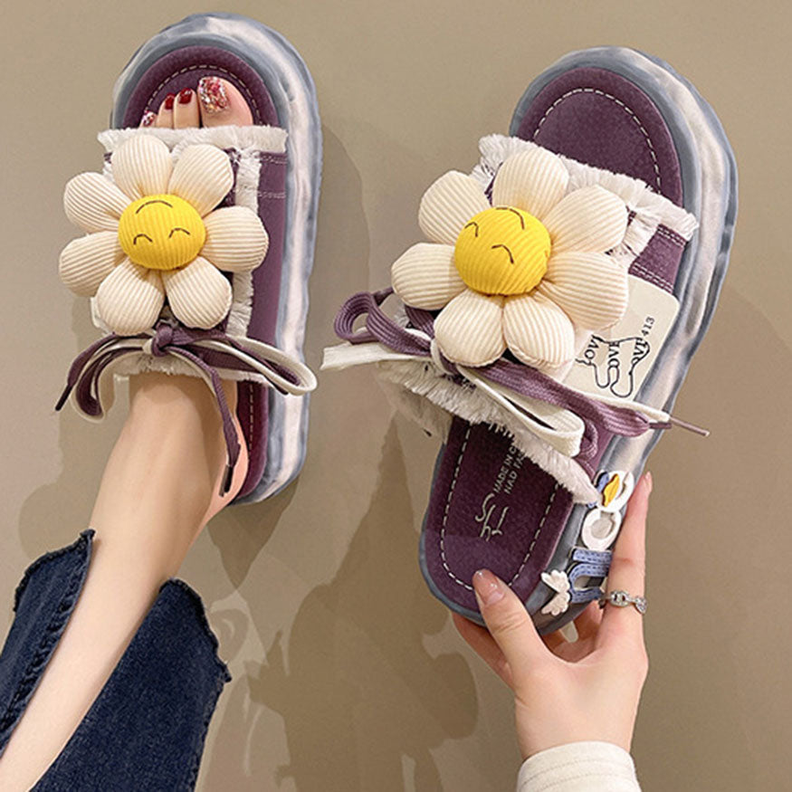 Sunflower & Shoelace Decor Slippers dylioshop