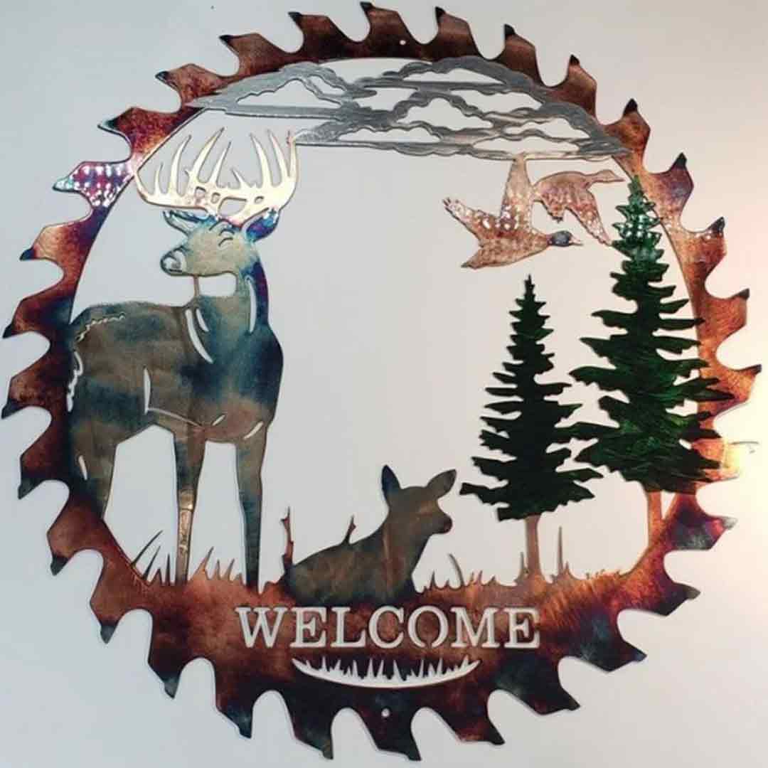 Whitetail Bowhunter Welcome Saw Blade Cut Out Metal Wall Art Feajoy