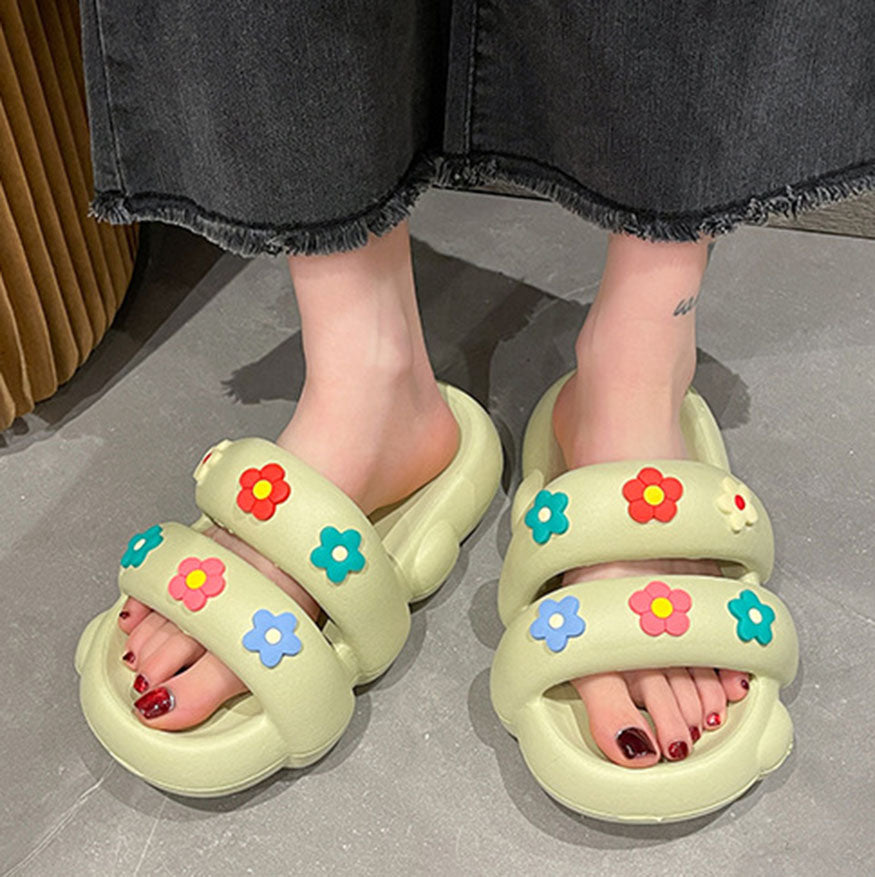 Double Strap Colorful Flower Slides dylioshop