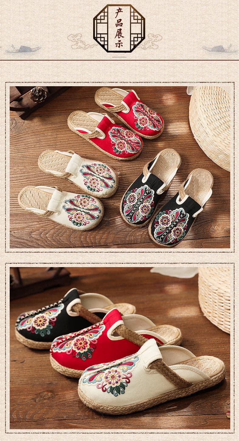 2022 Linen Floral Shoes flip flop Flats dylinoshop