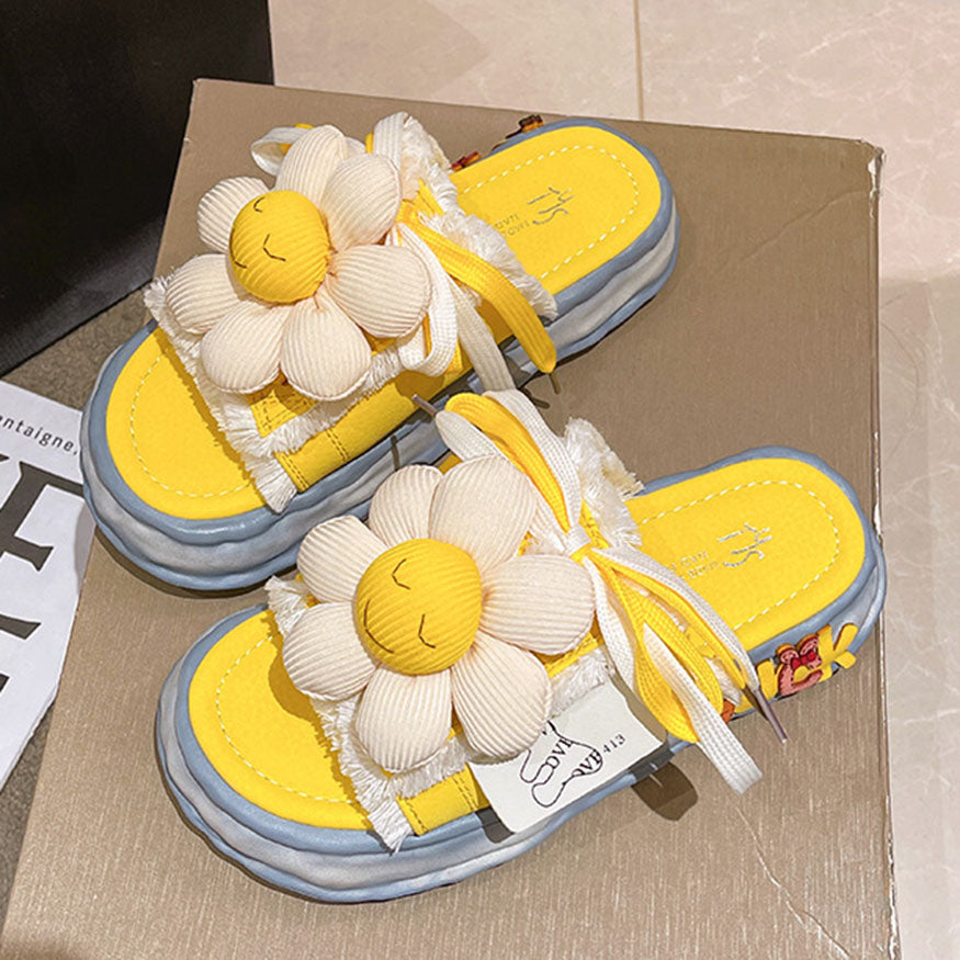 Sunflower & Shoelace Decor Slippers dylioshop