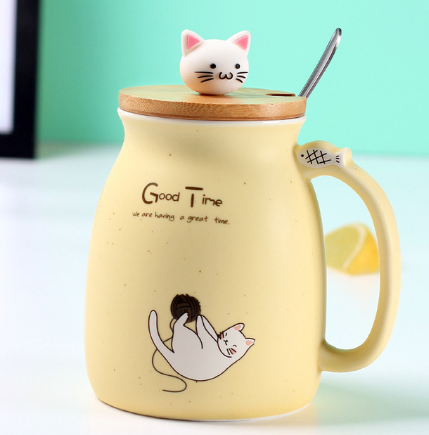 Heat-resistant Cute Cat Cup with Lid & Spoon dylinoshop