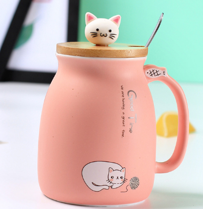 Heat-resistant Cute Cat Cup with Lid & Spoon dylinoshop