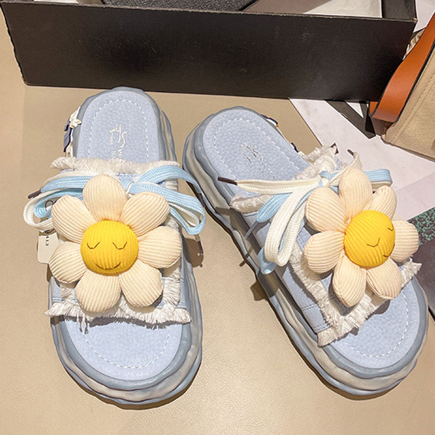 Sunflower & Shoelace Decor Slippers dylioshop