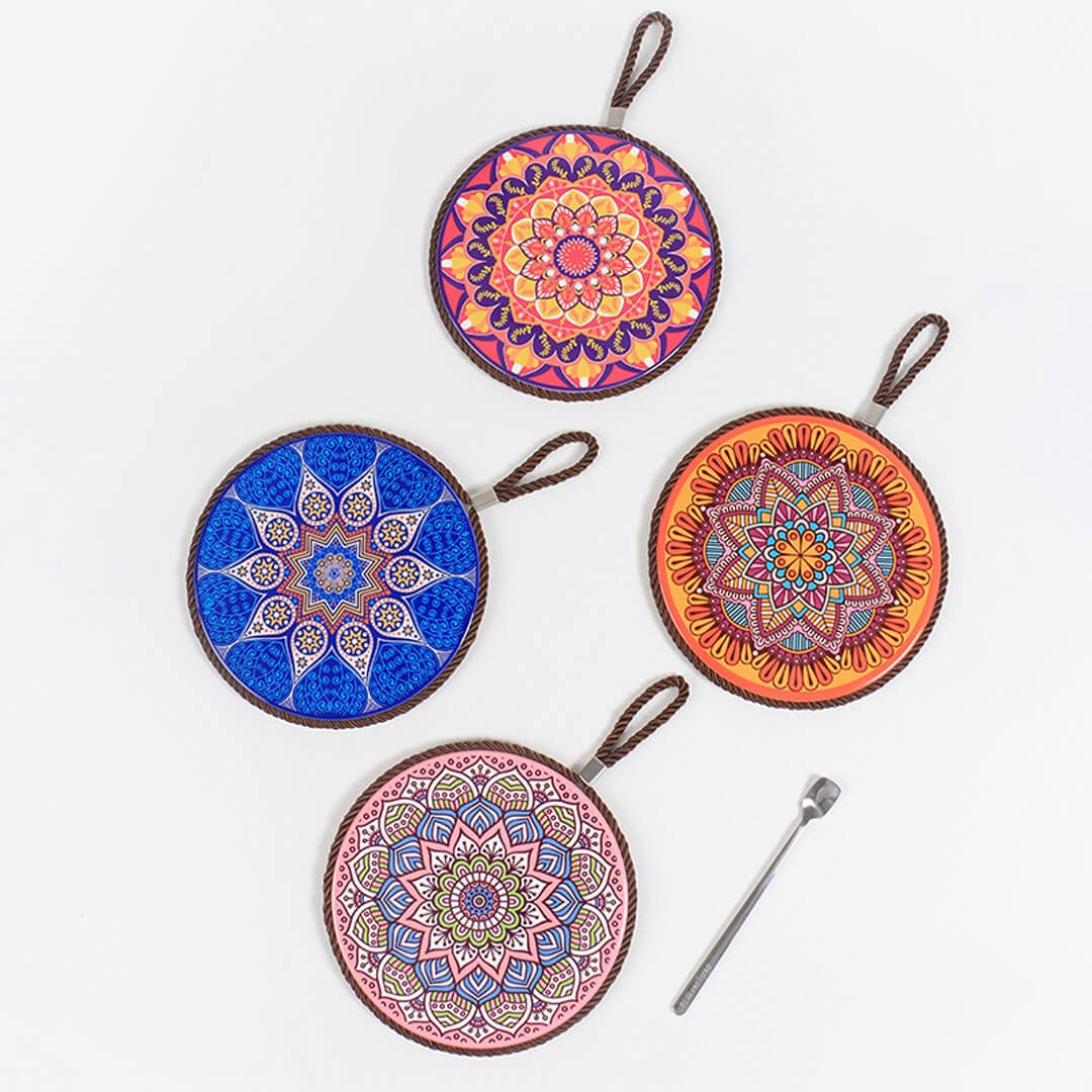 Mandala Print Ceramic Cork Insulation Pad Feajoy