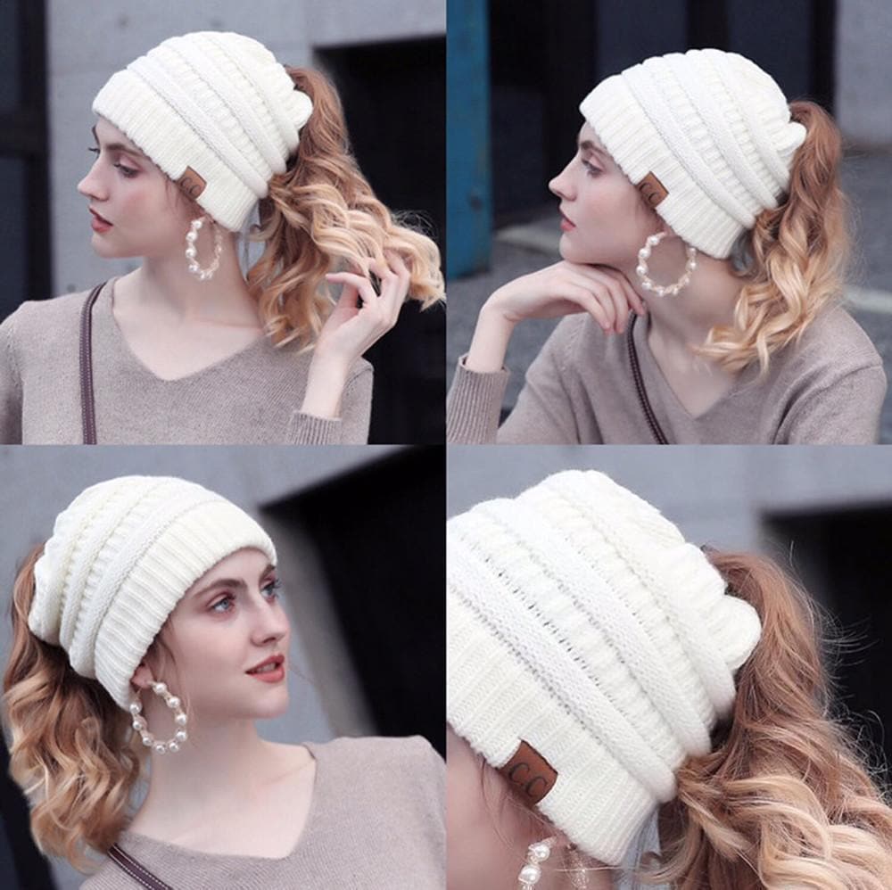 Soft Knit Ponytail Beanie Hat Zimomo