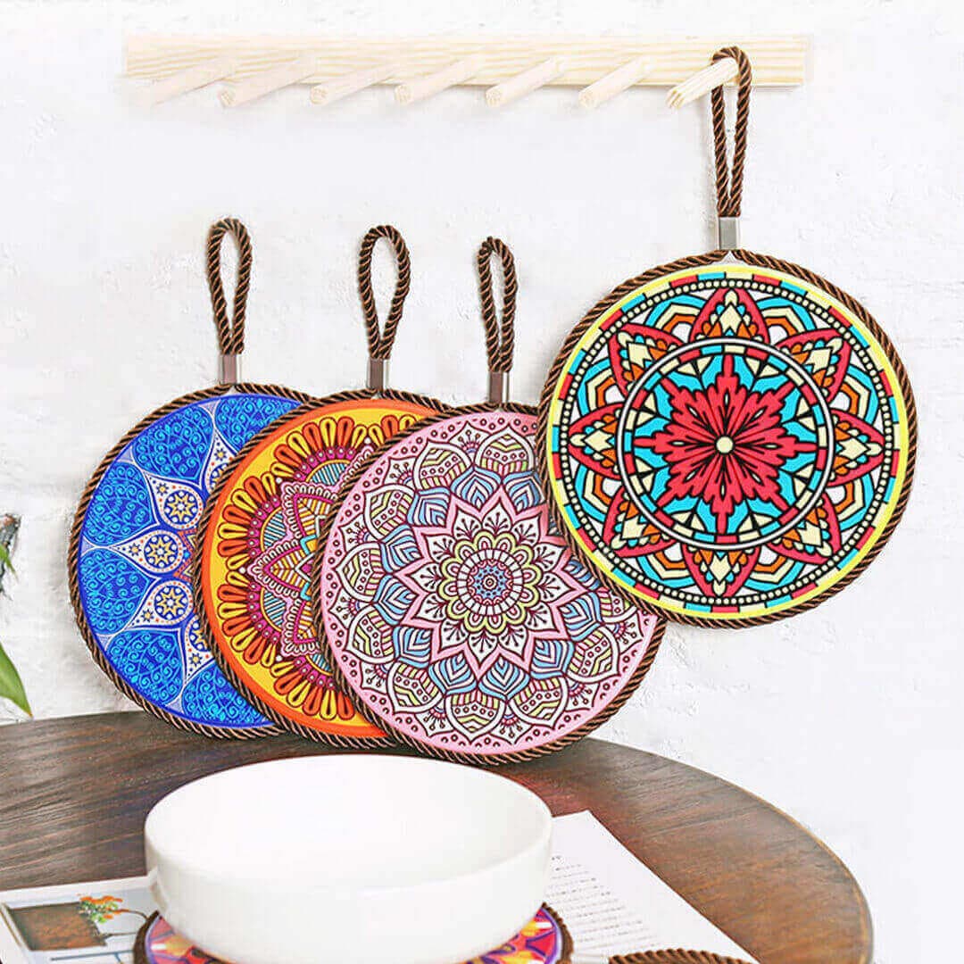 Mandala Print Ceramic Cork Insulation Pad Feajoy