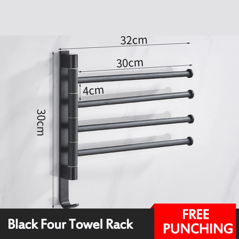 Aluminum Wall Mount Towel Rail Rack Rotatable Holders 2/3/4/5 Storage Hanger MRSLM