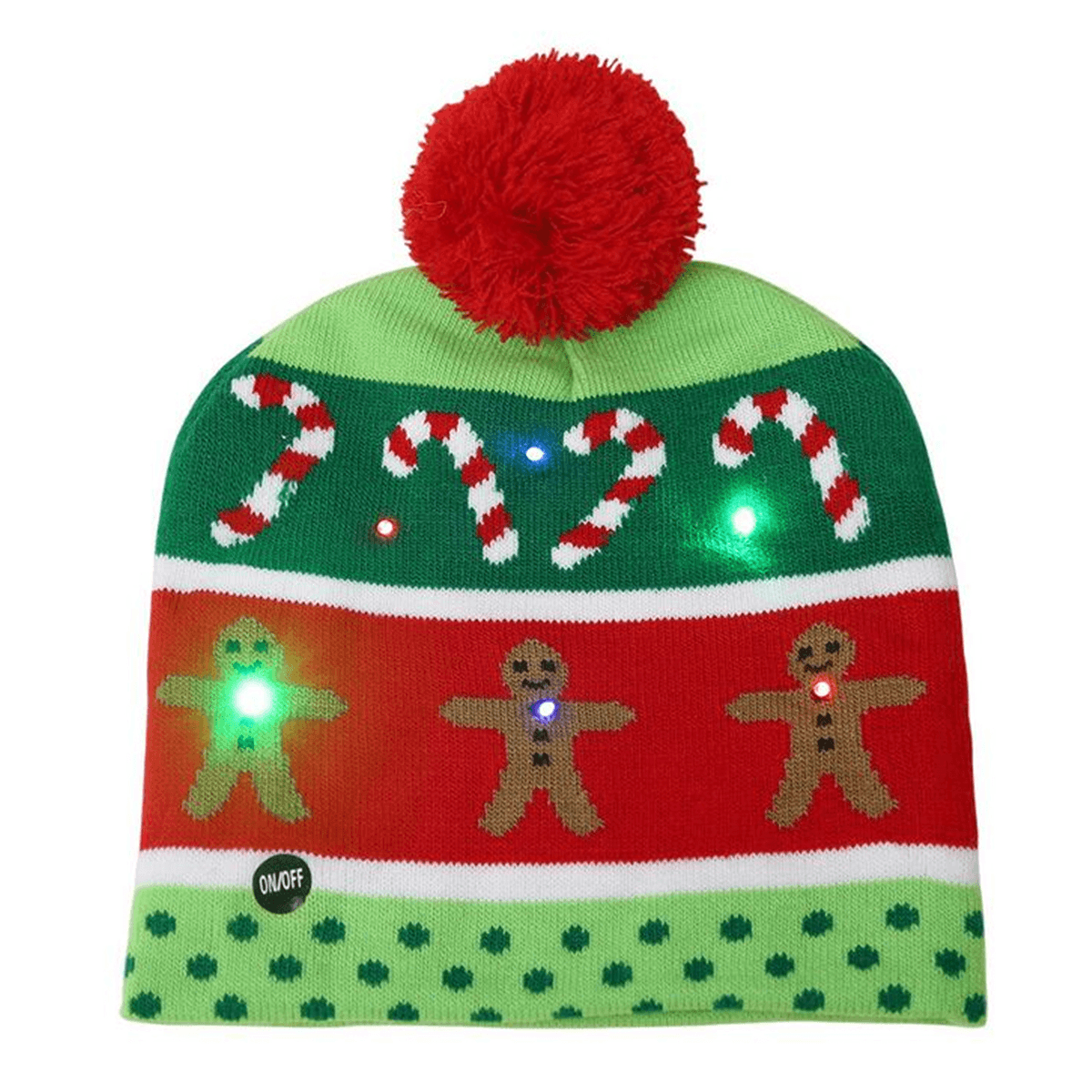 Christmas LED Light Winter Warm Beanie Cap Santa Claus Snowflake Knitted Hat MRSLM