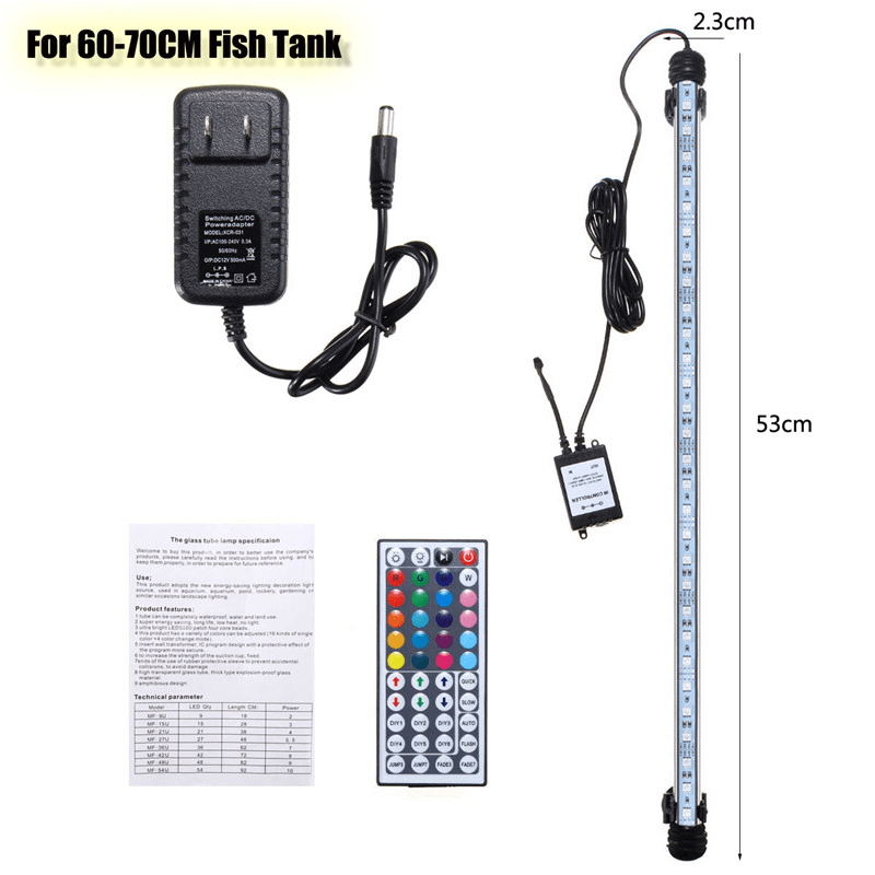 53CM RGB LED Aquarium Fish Tank Light IP68 Color Changing Bar Submersible Lamp + Remote Control AC110-240V MRSLM