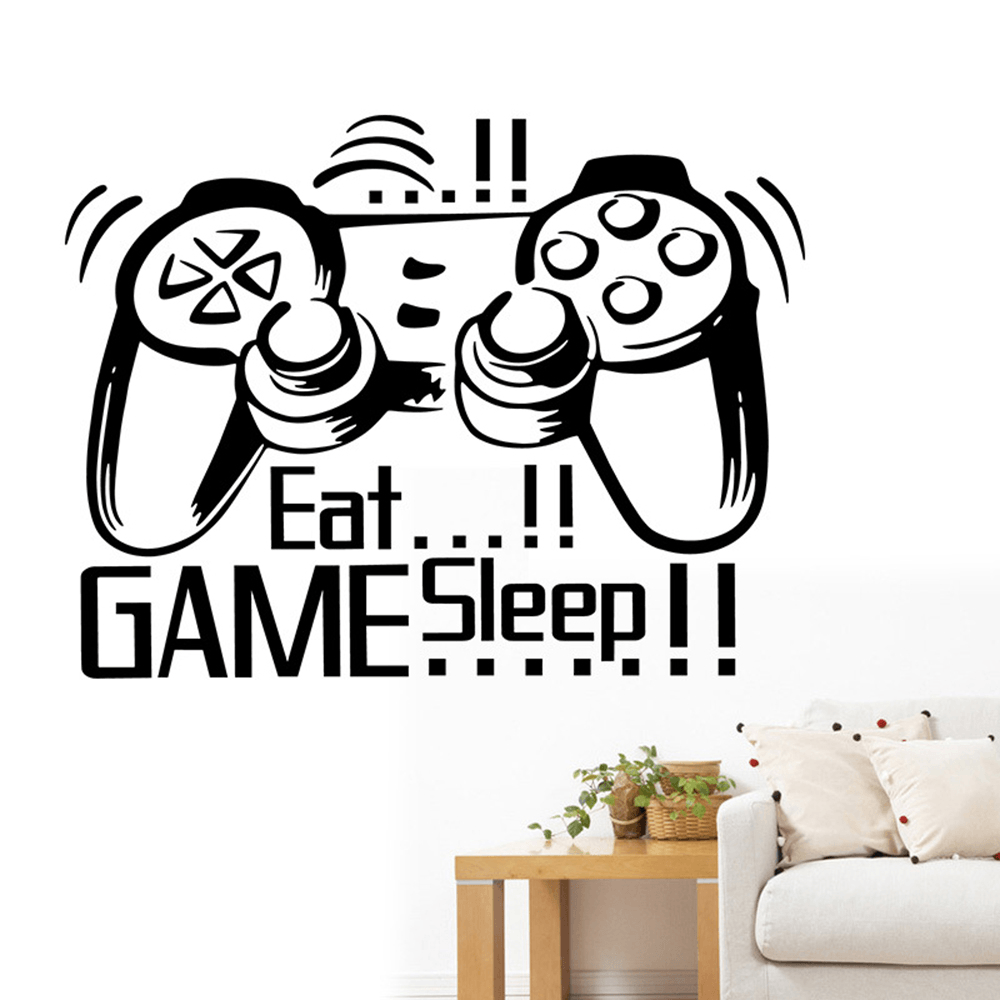 Creative Art Game Handle Wall Stickers "EAT SLEEP GAME" Black Vinyl Removable Printed Game Lovers Bedroom Wall Stickers Hot Play Game Handle Living Room Bedroom Personality Decoration Wall Stickers MRSLM