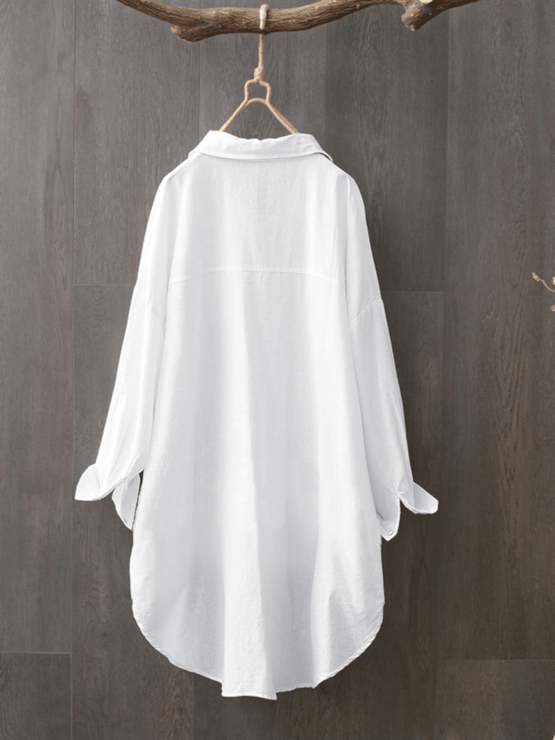 100% Cotton Casual Loose Lapel Solid Shirts for Women dylinoshop