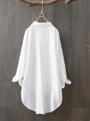 100% Cotton Casual Loose Lapel Solid Shirts for Women dylinoshop