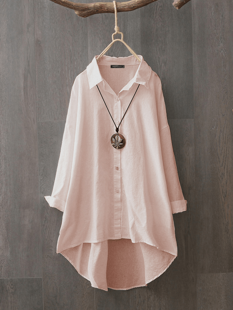 100% Cotton Casual Loose Lapel Solid Shirts for Women dylinoshop