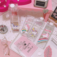 500Ml Fantastic Summer Unicorn Cartoon Milk Drink Box Water Bottle Birthday Kid Clear Plastic Water Bottle Gym Sport Cactus Juice Frui Holder Fitness Picnic MRSLM