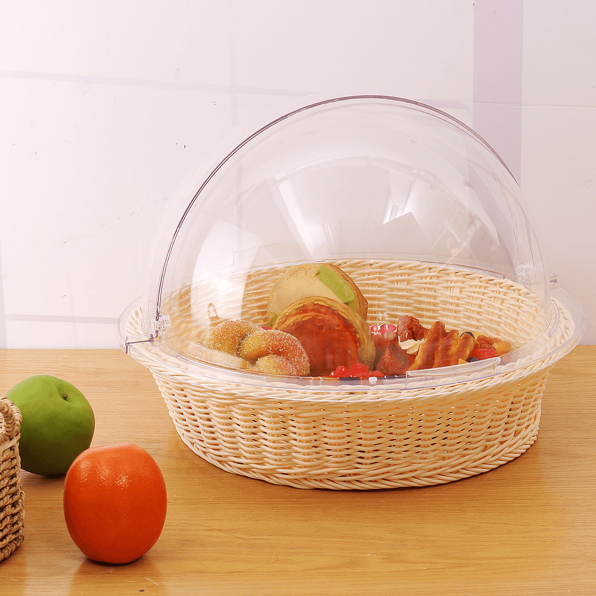 Round Home Kitchen Storage Basket Bread Fruit Cookie Display Container Holder Dome Lid for Food Storage MRSLM