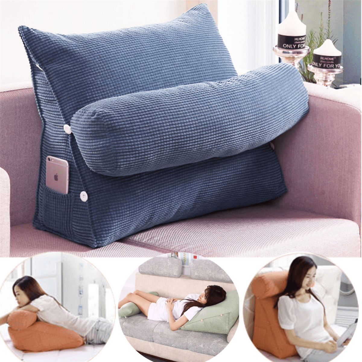 Adjustable Pearl Wool Back Wedge Pillow Reading Bedrest Rest Support Thwartwise Pain Relief Cushion MRSLM