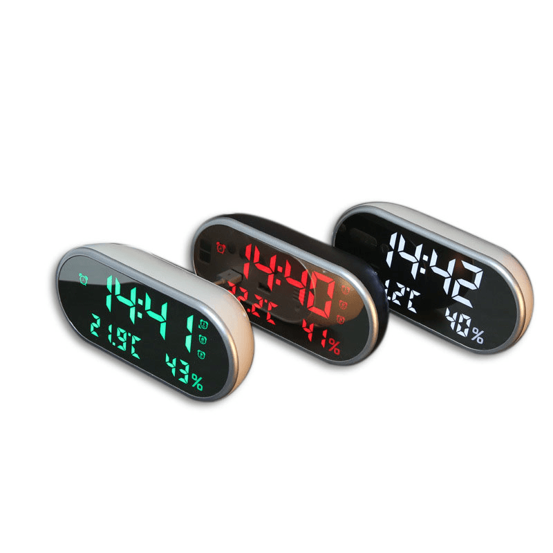 Digital USB Alarm Clock Portable Mirror HD LED Display with Time Humidity Temperature Display Function USB Port Charging Electronic Hygrometer Clock Phone Charging Mute Clock for Home Decoration MRSLM