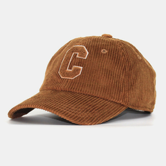 Unisex Corduroy Big C Letter Pattern Embroidery Baseball Cap Autumn Winter Soft Top Curved Brim Stripe Sunshade Hat dylinoshop