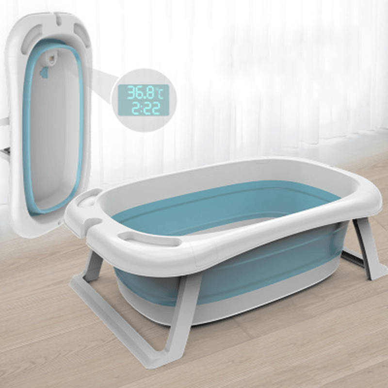 Beizhi Foldable Baby Bathtub with Electronic Temperature Universal Bath Barrel Large Size for Children MRSLM