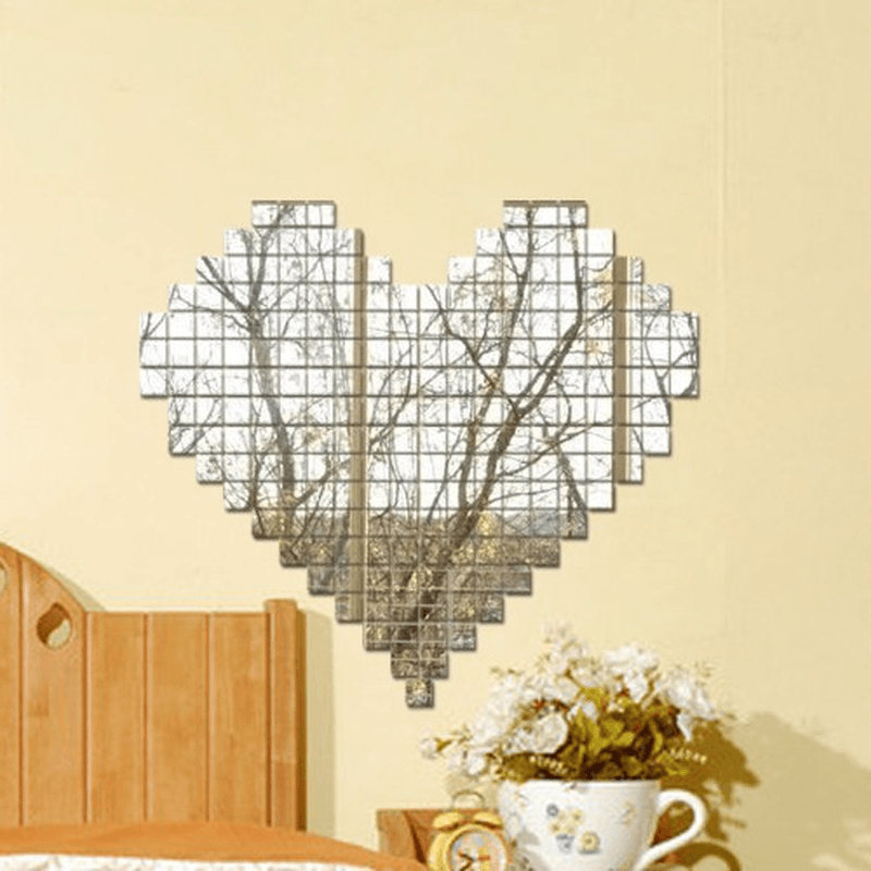 100PCS Living Room TV Background Wall Decoration Paste 3D Square Mirror Wall Sticker, Crystal 3D Acrylic Wall Paste dylinoshop