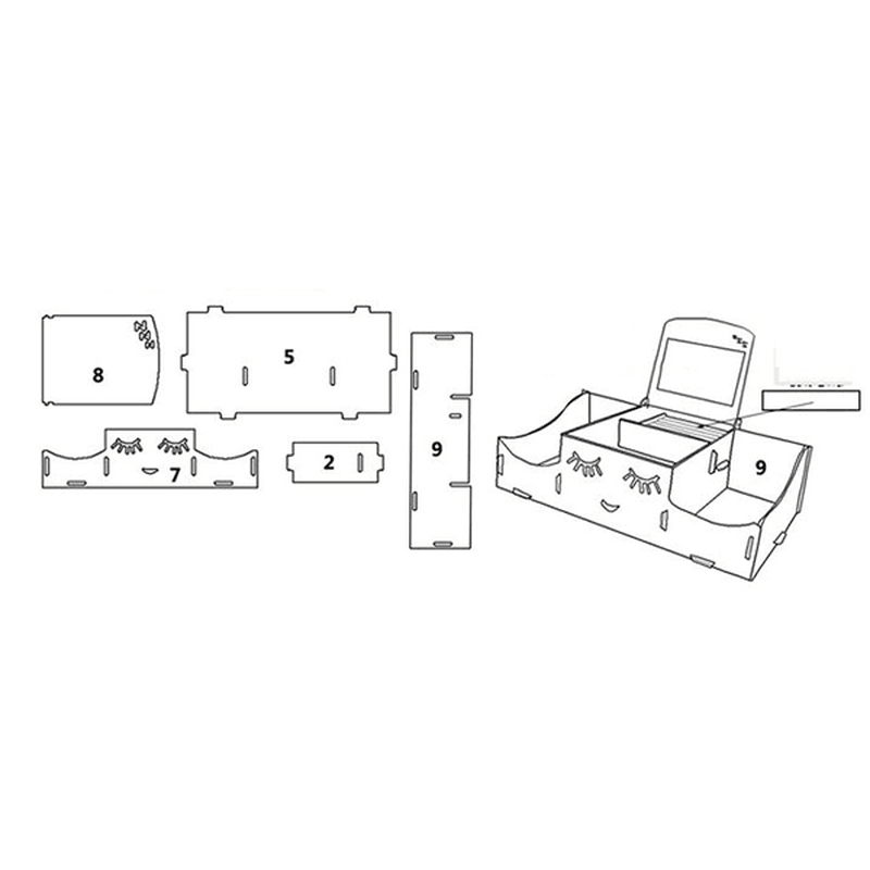 Creative Diy Wooden Cosmetic Storage Box Desktop Storage Container with Mirror Desktop Organizer MRSLM