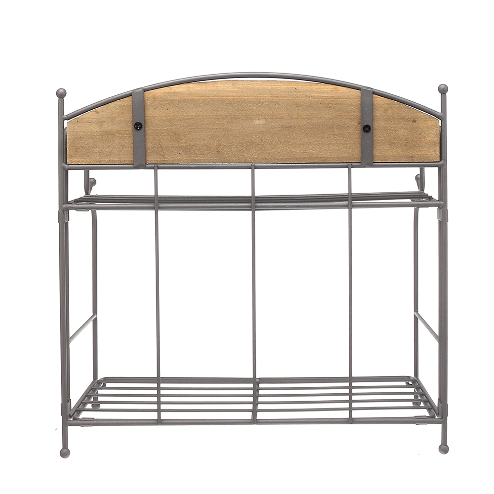 Brown / White 2-Layers Metal Iron Storage Rack Decorative Storage Shelf MRSLM