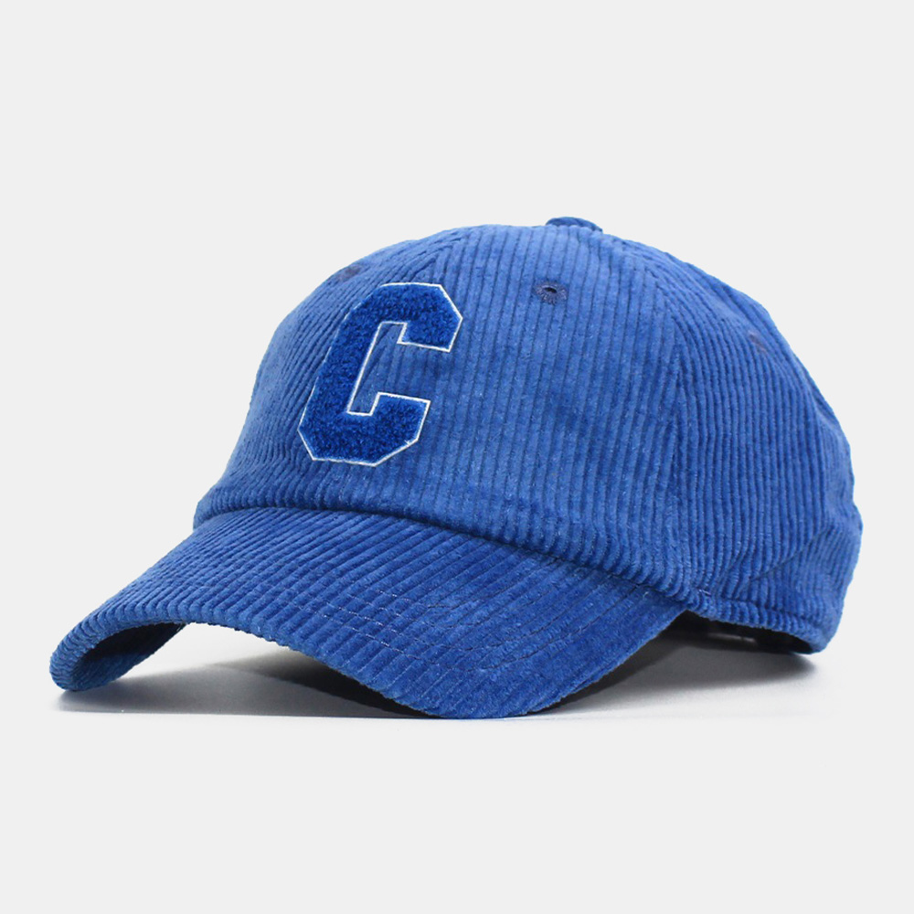 Unisex Corduroy Big C Letter Pattern Embroidery Baseball Cap Autumn Winter Soft Top Curved Brim Stripe Sunshade Hat dylinoshop