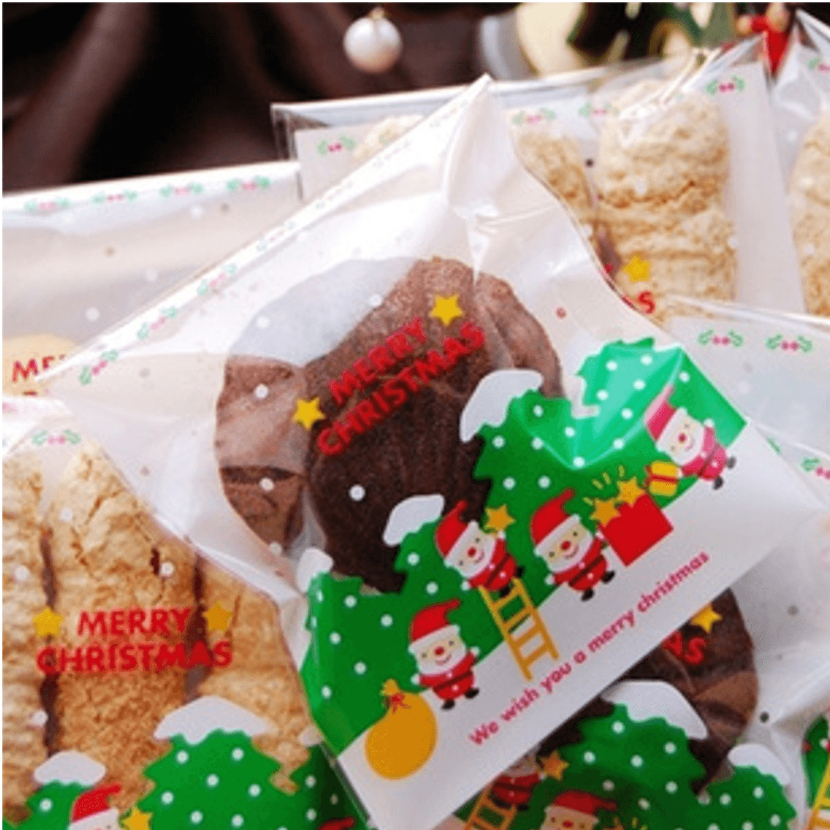 100Pcs Christmas Biscuit Candy Gift Cookie Sweet Present Bag dylinoshop