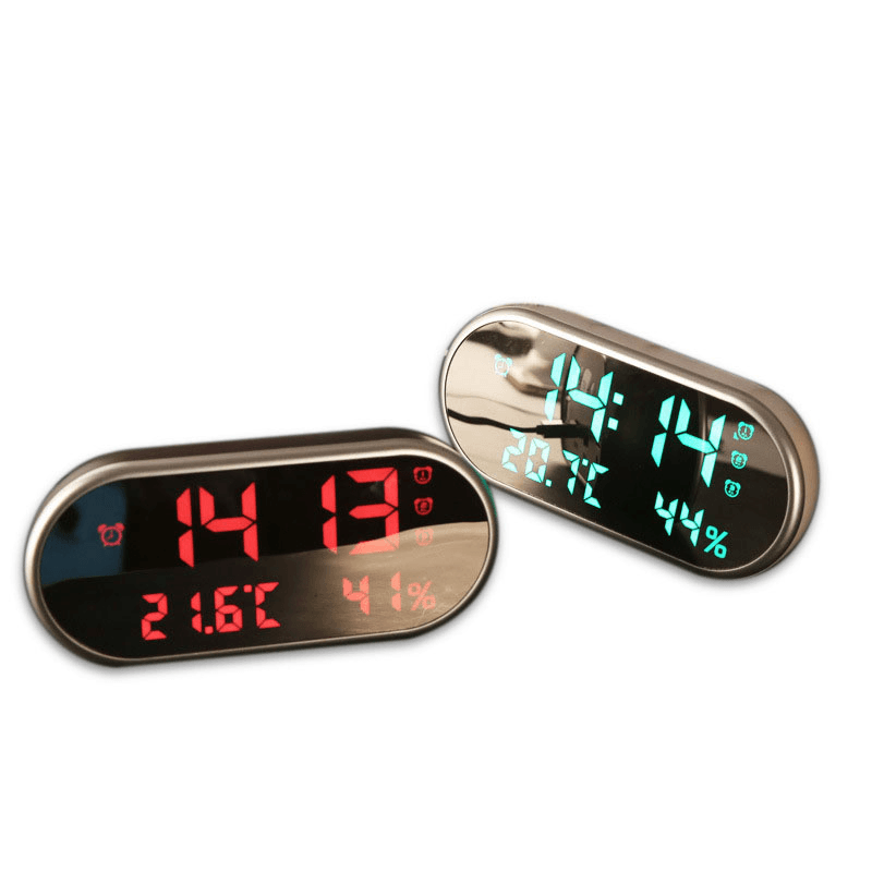 Digital USB Alarm Clock Portable Mirror HD LED Display with Time Humidity Temperature Display Function USB Port Charging Electronic Hygrometer Clock Phone Charging Mute Clock for Home Decoration MRSLM