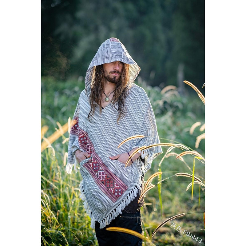 Hooded Cloak Shawl Ethnic Style Hedging Fringed Big Shawl Male dylinoshop