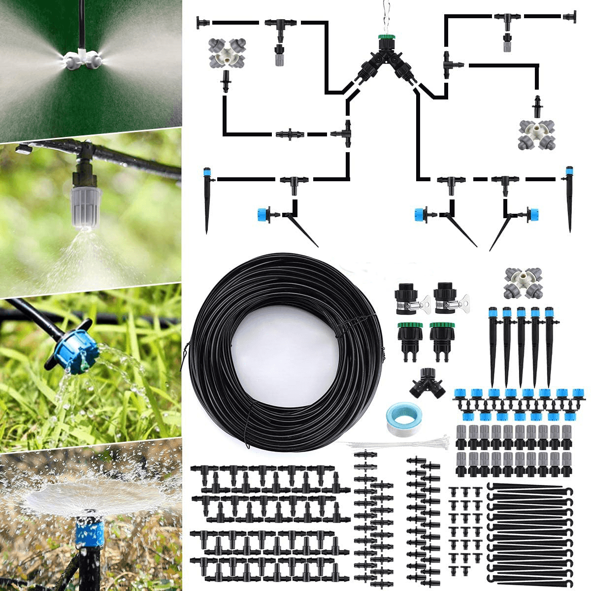 40M Automatic DIY Plant Watering Kit Garden Distribution Tubing Hose Adjustable Nozzle Irrigation System MRSLM