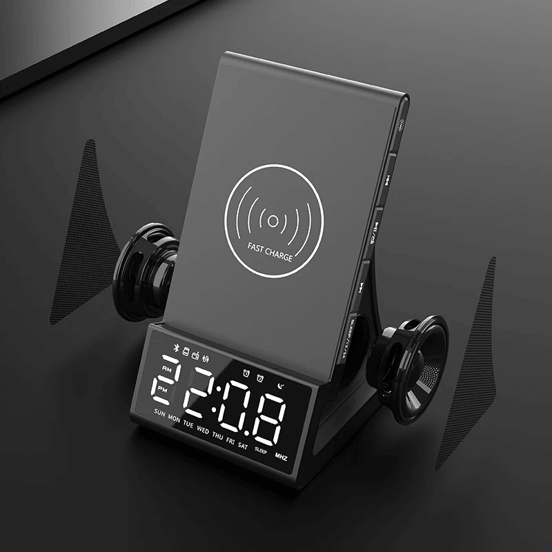 Bluetooth 5.0 Wireless Clock Charging Dock Stand Fm Radio Bluetooth Speaker USB Fast Charger LED Alarm Clock for Home Decor MRSLM