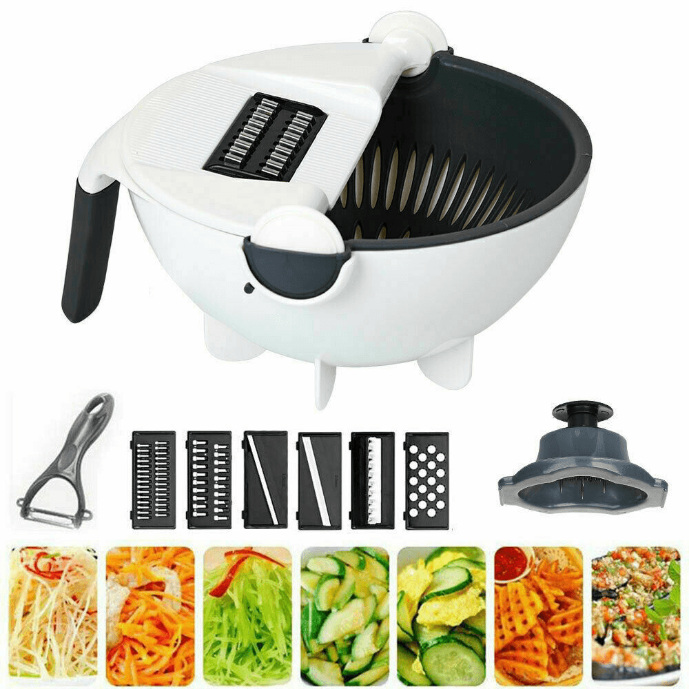 9 in 1 Multifunction Vegetable Cutter Drier Slicer Grater Rotated Vegetable Fruit Fruit Shredder Grater with Kitchen Drain Basket MRSLM