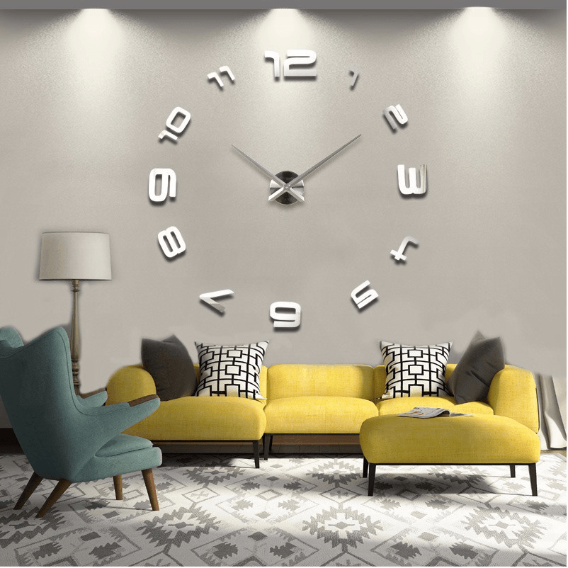 Large DIY 3D Wall Clock Home Decor Mirror Sticker Art Decorative Clock MRSLM