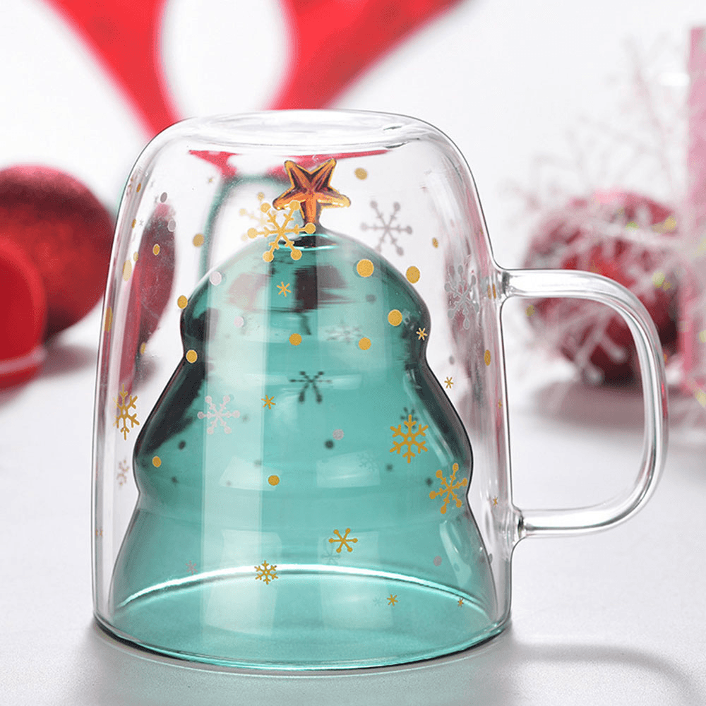 XH-121 300ML Innovative Christmas Tree Mark Cup Double-Layer Borosilicate Glass Transparent Coffee Cup for Family Parties and Bars Christmas Gift MRSLM