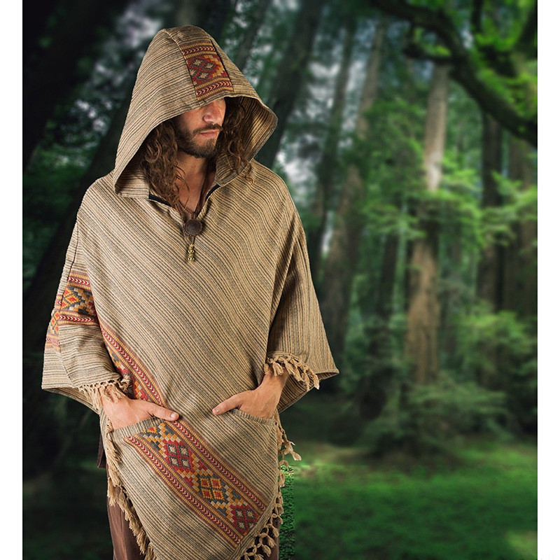 Hooded Cloak Shawl Ethnic Style Hedging Fringed Big Shawl Male dylinoshop