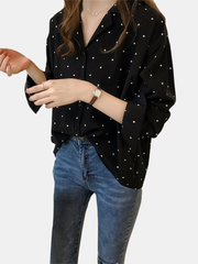 Polka Dot Print V-Neck Long Sleeve Casual Blouse dylinoshop