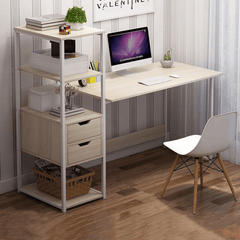 Computer Laptop Desk 47 Inch Writing Study Table Bookshelf Desktop Multifunction Desktop Workstation with Storage Racks & 2 Drawers Home Office Furniture MRSLM