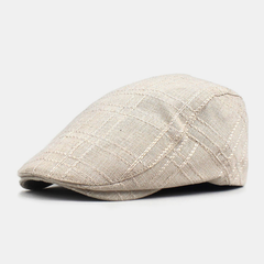 Unisex Cotton-Linen Plaid Pattern Outdoor Sunshade Breathable Beret Cap Flat Hat Forward Hat dylinoshop