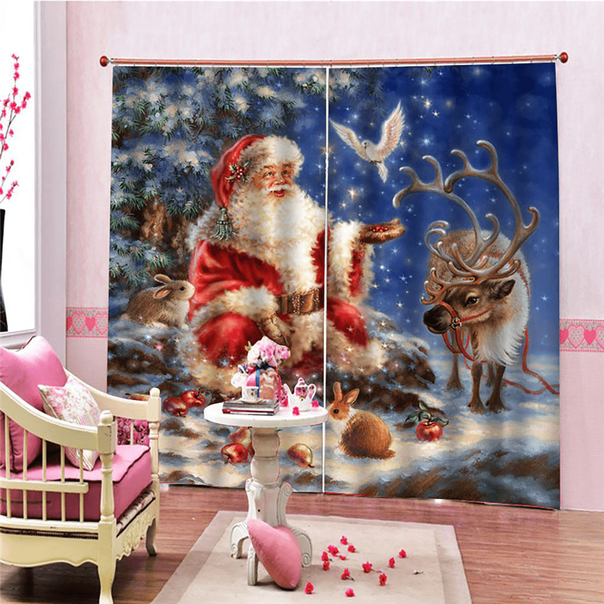 132*160Cm Christmas Printed Curtains Blackout Window Curtains for Living Room Christmas Decoration dylinoshop