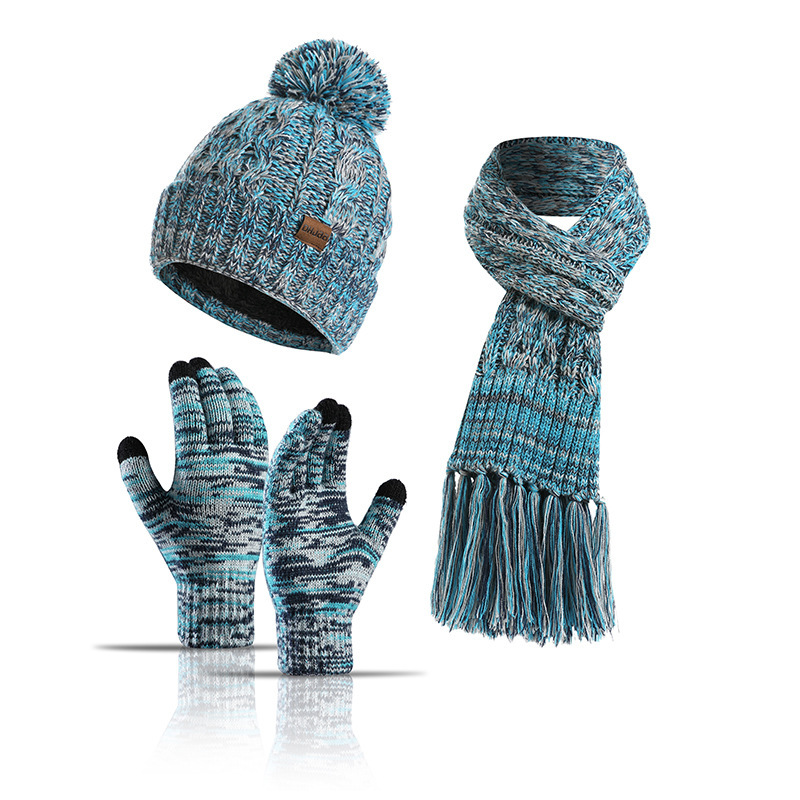 Three-Piece Hat Thick Scarf Touch Screen Gloves dylinoshop