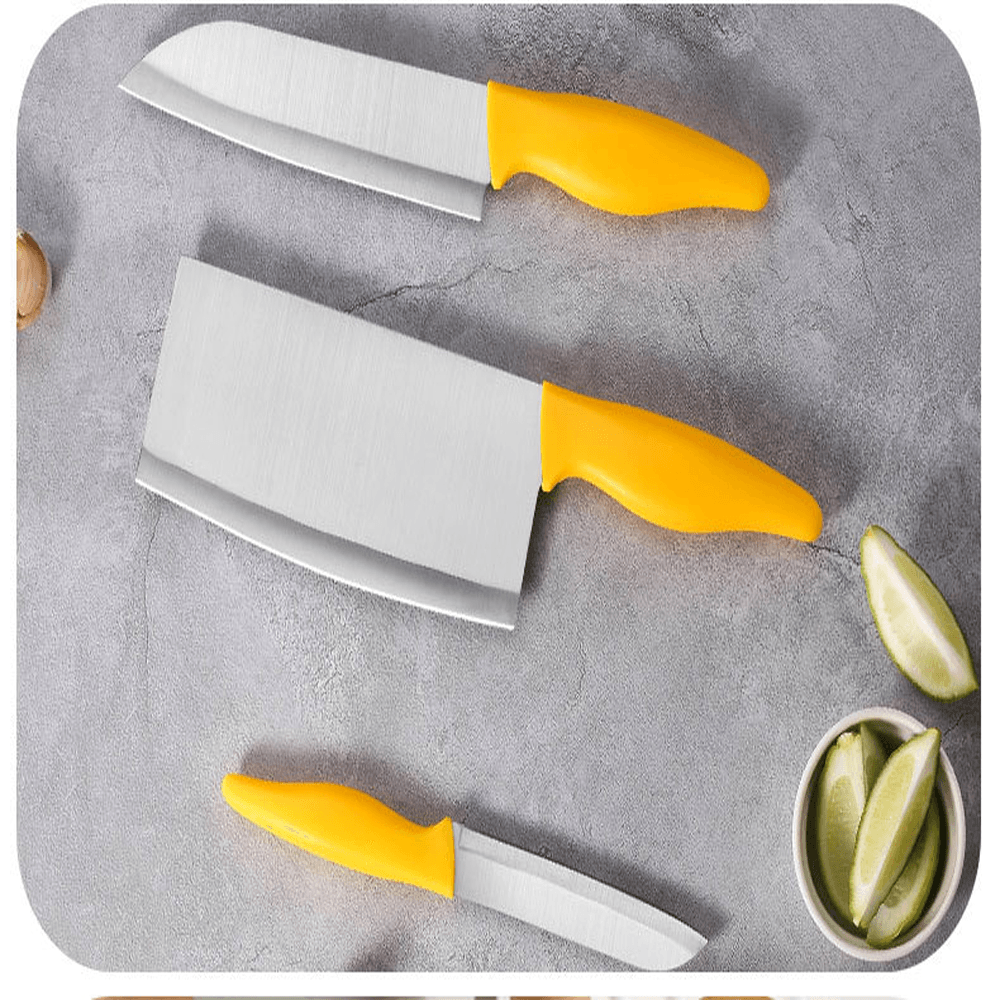 6PCS Wheat Straw Kitchen Knife Cutting Board Cutter Stainless Steel Chef Knife Peele Scissor Sets Fruit Knife Multi-Purpose Knife - Yellow MRSLM