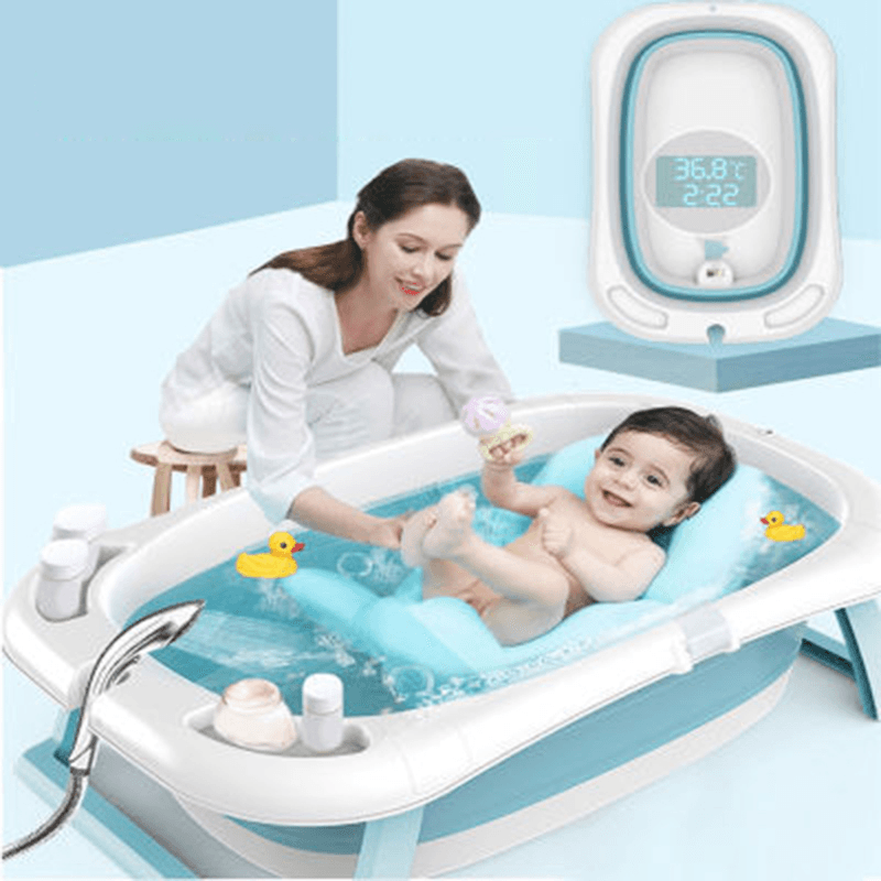 Beizhi Foldable Baby Bathtub with Electronic Temperature Universal Bath Barrel Large Size for Children MRSLM