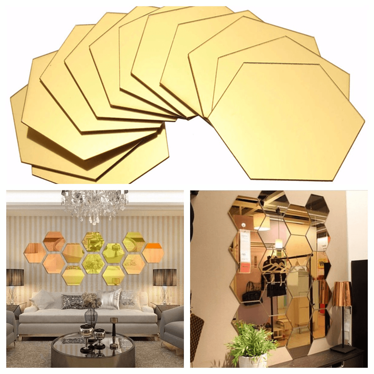 12Pcs 3D Mirror Hexagon Vinyl Removable Wall Sticker Decal Home Decor Art DIY dylinoshop