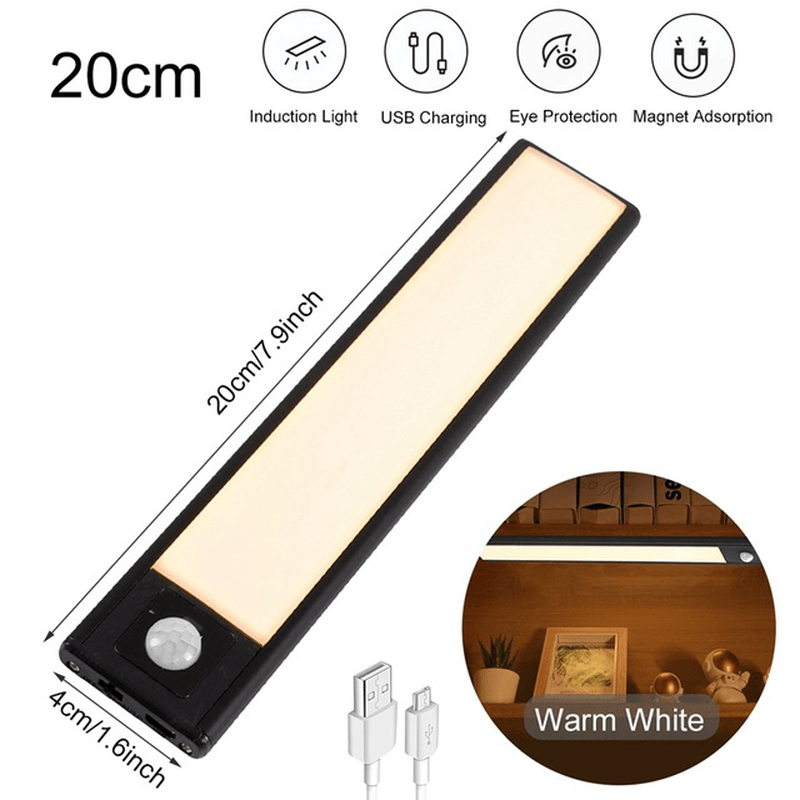 20/40/60CM Body Sensing Small Night Light USB Charging Lamp LED Portable Strip Light for Bedroom Wardrobe Bookcase Stairs dylinoshop